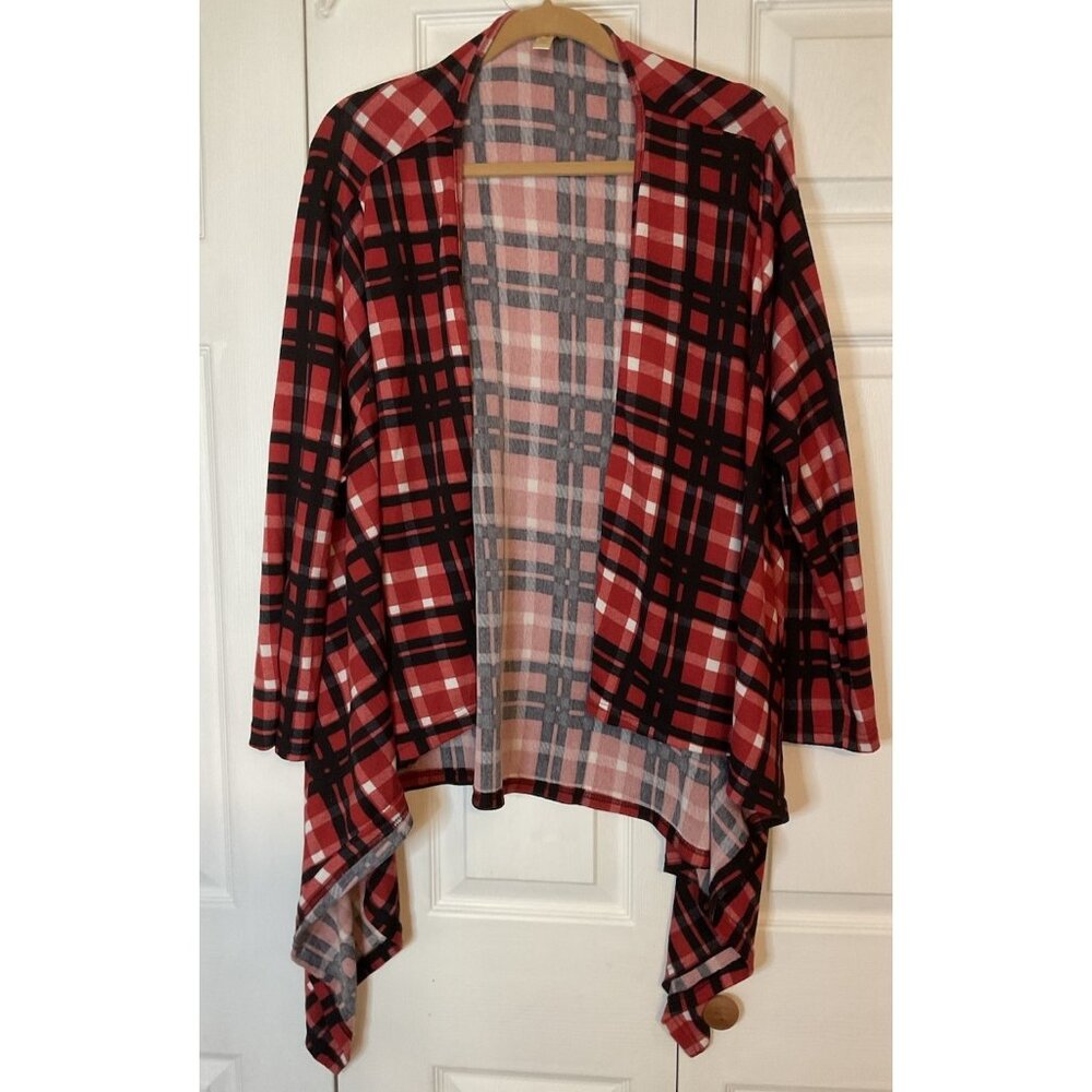 NYC Red Black‎ White Plaid Open Front Cardigan 3X